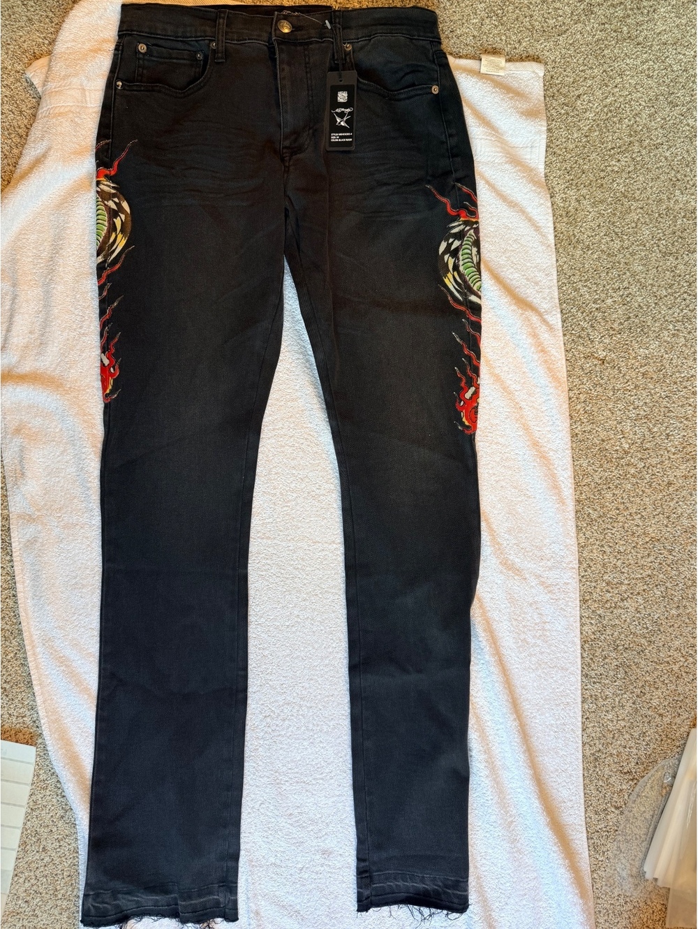 Y2K Ed Hardy by Christian Audigier men’s black-wash tattoo jeans, size 30,